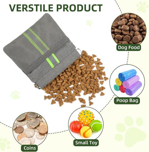 Dog Treat Pouch, Portable Pet Training Treat Bag, Canvas Hand Free Dog Walking Bag with Carabiner, Self-Closing Pet Feed Snack Reward Pocket, for Pet Walking, Travel or Outdoor Use (Grey) in Saudi Arabia
