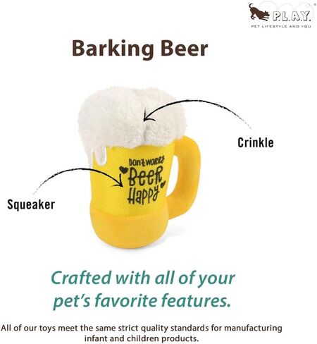 P.L.A.Y. Dog Toys - Clive & Bacon Food Themed Durable Squeaker Chew Toy, Great for Puppies & All Dog Breeds & Sizes - Machine Washable (Barking Beer) in Kuwait