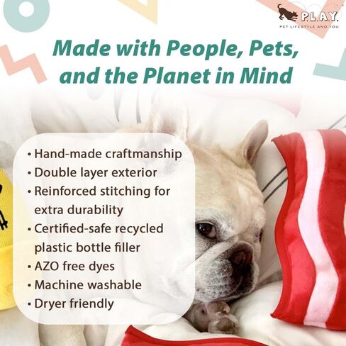 P.L.A.Y. Dog Toys - Clive & Bacon Food Themed Durable Squeaker Chew Toy, Great for Puppies & All Dog Breeds & Sizes - Machine Washable (Barking Beer) in Kuwait