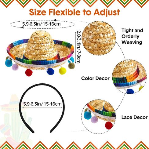 Mumufy 12 Pcs Cinco De Mayo Sombrero Headband Hats Bulk Mini Hat Headband with Fiesta Fabric Mexican Theme Decorations(Classic) in Kuwait