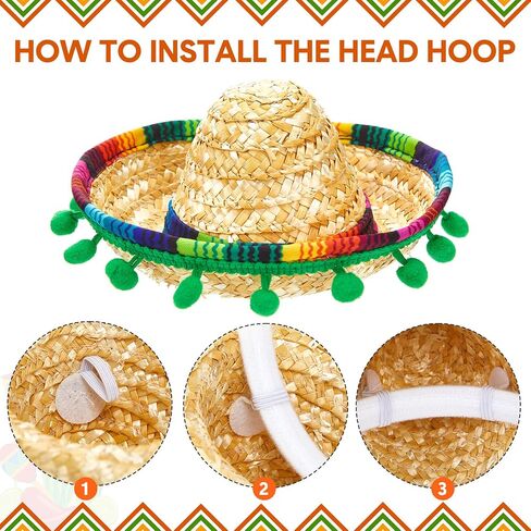 Mumufy 12 Pcs Cinco De Mayo Sombrero Headband Hats Bulk Mini Hat Headband with Fiesta Fabric Mexican Theme Decorations(Classic) in Kuwait