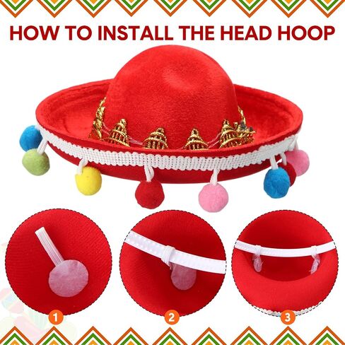 Mumufy 12 Pcs Cinco De Mayo Sombrero Headband Hats Bulk Mini Hat Headband with Fiesta Fabric Mexican Theme Decorations(Classic) in Kuwait