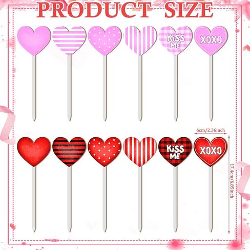 24 PCS عيد الحب ديكور يختار اختيارات القلب الخشبية مزدوجة على الوجهين مع كلمة رومانسية ديكور عصي القلب الخشبية لعيد الحب زخارف زفاف مزهرية المنزل (لطيف) in Kuwait
