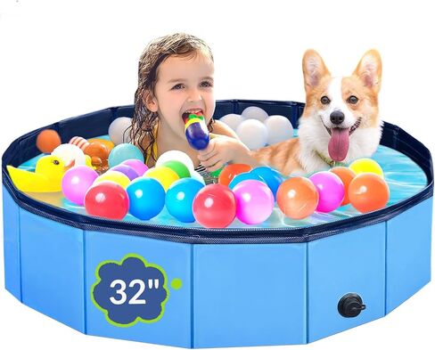 Dog Pool, Foldable Pet Swimming Pool with 6mm High-Strength PP Board, Hard Plastic Collapsible Doggy Pools for Small Dogs Kitty Duck,Non-Slip Doggie Bathtub Quick to Set Up and Drainage Hole(32x8in) in Saudi Arabia