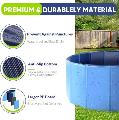 Dog Pool, Foldable Pet Swimming Pool with 6mm High-Strength PP Board, Hard Plastic Collapsible Doggy Pools for Small Dogs Kitty Duck,Non-Slip Doggie Bathtub Quick to Set Up and Drainage Hole(32x8in) in Saudi Arabia