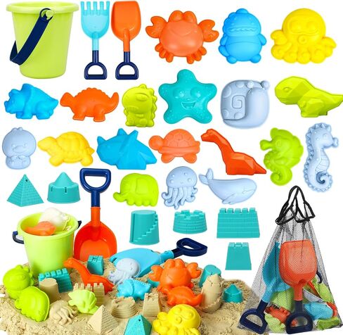 TOY Life Beach Sand Toys for Kids Toddlers - Shark Beach Toys for Kids 3-10, Toddler Sandbox Toy with Sand Bucket, Beach Shovels, Animal Molds Sand Castle Toys, Mesh Bag, Sand Toy for Toddler Boy Girl in Kuwait