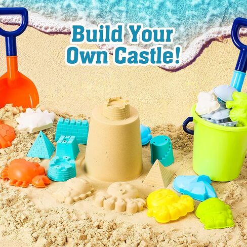 TOY Life Beach Sand Toys for Kids Toddlers - Shark Beach Toys for Kids 3-10, Toddler Sandbox Toy with Sand Bucket, Beach Shovels, Animal Molds Sand Castle Toys, Mesh Bag, Sand Toy for Toddler Boy Girl in Kuwait