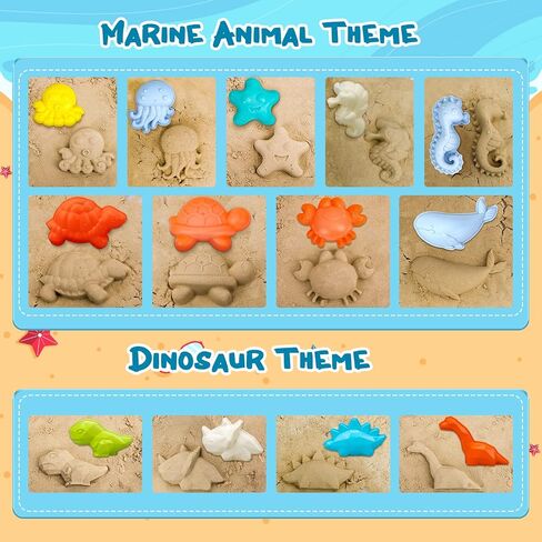 TOY Life Beach Sand Toys for Kids Toddlers - Shark Beach Toys for Kids 3-10, Toddler Sandbox Toy with Sand Bucket, Beach Shovels, Animal Molds Sand Castle Toys, Mesh Bag, Sand Toy for Toddler Boy Girl in Kuwait