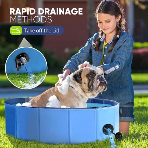 Dog Pool, Foldable Pet Swimming Pool with 6mm High-Strength PP Board, Hard Plastic Collapsible Doggy Pools for Small Dogs Kitty Duck,Non-Slip Doggie Bathtub Quick to Set Up and Drainage Hole(32x8in) in Saudi Arabia