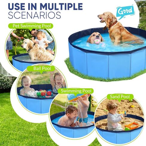 Dog Pool, Foldable Pet Swimming Pool with 6mm High-Strength PP Board, Hard Plastic Collapsible Doggy Pools for Small Dogs Kitty Duck,Non-Slip Doggie Bathtub Quick to Set Up and Drainage Hole(32x8in) in Saudi Arabia