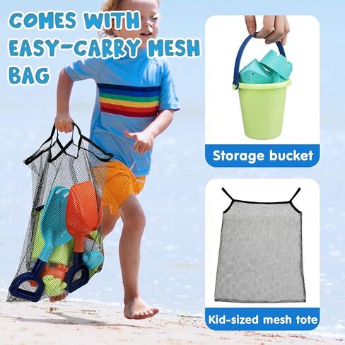 TOY Life Beach Sand Toys for Kids Toddlers - Shark Beach Toys for Kids 3-10, Toddler Sandbox Toy with Sand Bucket, Beach Shovels, Animal Molds Sand Castle Toys, Mesh Bag, Sand Toy for Toddler Boy Girl in Kuwait