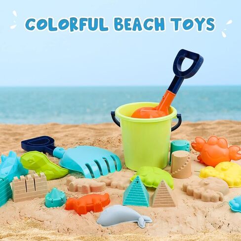 TOY Life Beach Sand Toys for Kids Toddlers - Shark Beach Toys for Kids 3-10, Toddler Sandbox Toy with Sand Bucket, Beach Shovels, Animal Molds Sand Castle Toys, Mesh Bag, Sand Toy for Toddler Boy Girl in Kuwait