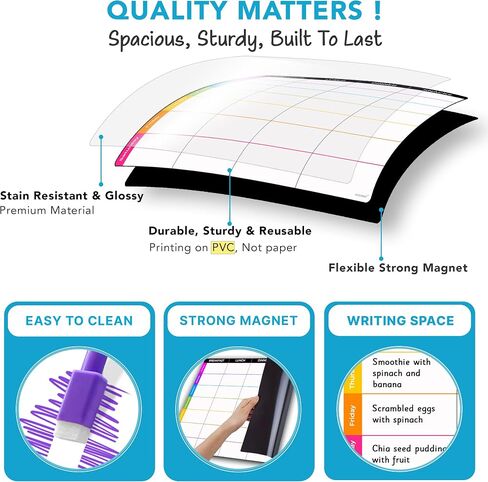 Magnetic Dry Erase Menu Planner & Grocery List Set - Black Meal Planner for Fridge 11.5"x15" - Grocery List 7"x9" - Menu Board - Meal Calendar - 6 Markers & Eraser Cap in Saudi Arabia