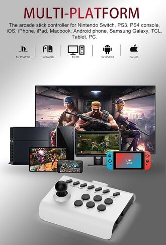 عصا التحكم في لعبة ArVin Arcade Fight Stick لجهاز iPhone iOS Android PC Fighting Stick لجهاز Nintendo Switch/PS3/PS4 Arcade Rocker Gamepad مع Turbo & Marco للمحاكيات/Cloud/PS Remote Play/Steam in Kuwait