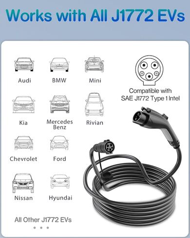 EV Charger Extension Cable, 50Amp 20ft J1772 Extension Cord Compatible with Level 1/Level 2 EV Charger, SAE J1772 Car Charger Extension Cable with Carrying Bag, IP66 50A EV Charging Extension Cable in Kuwait
