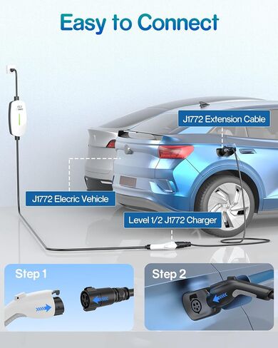 EV Charger Extension Cable, 50Amp 20ft J1772 Extension Cord Compatible with Level 1/Level 2 EV Charger, SAE J1772 Car Charger Extension Cable with Carrying Bag, IP66 50A EV Charging Extension Cable in Kuwait