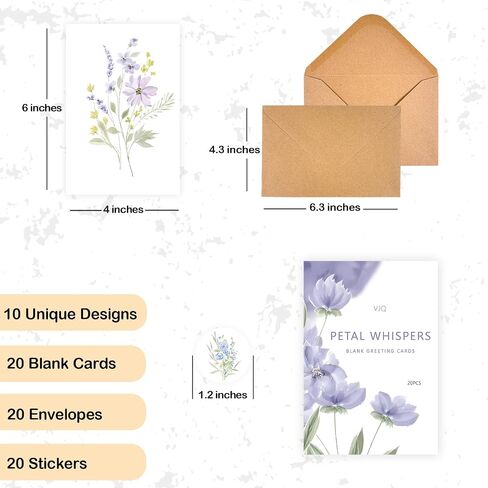 VJQ Blank cards, 24 Pack Blank Greeting Cards, Watercolor Blank Note Cards, Blank Cards 4x6 for all Occasions, 12 Design Stationary Set in Saudi Arabia