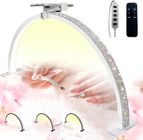 Half Moon Light for Nail Desk, Half Moon Nail Lamp with 3 Color Modes, 29In 39W Nail Tech Lamp, 3000K-6000K Nail Table Lamp, LED Manicure Arch Ring Lights, for Nail Tech, Table, Desk (Pink) in Saudi Arabia