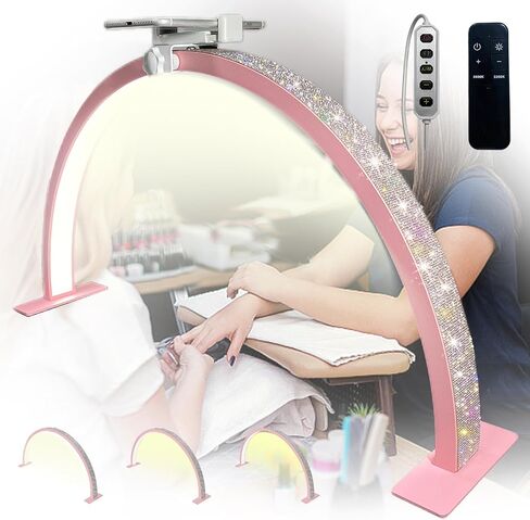 Half Moon Light for Nail Desk, Half Moon Nail Lamp with 3 Color Modes, 29In 39W Nail Tech Lamp, 3000K-6000K Nail Table Lamp, LED Manicure Arch Ring Lights, for Nail Tech, Table, Desk (Pink) in Saudi Arabia