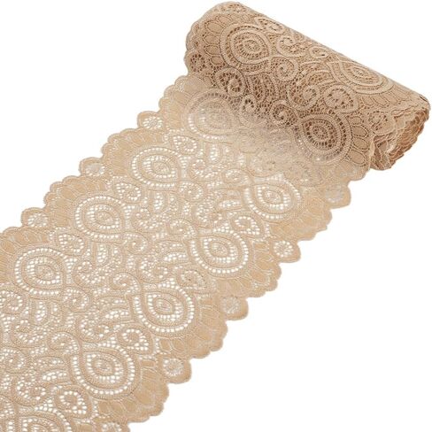 NBEADS 6 Yards Stretch Sewing Lace Trim Fabric, 7.48Inch Wide Elastic Lace Ribbon White Lace Trim for Bridal Wedding Decorations, Sewing DIY Making and DIY Crafts in Kuwait