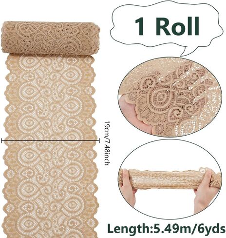 NBEADS 6 Yards Stretch Sewing Lace Trim Fabric, 7.48Inch Wide Elastic Lace Ribbon White Lace Trim for Bridal Wedding Decorations, Sewing DIY Making and DIY Crafts in Kuwait