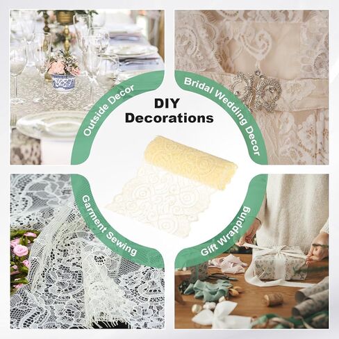 15-Yard 7.1 Inch Wide Elastic Lace Fabric, Ribbon Stretchy Trim Lace W Floral Pattern for Bridal Wedding Decorations/Garment/Dress Sewing/DIY Crafts/Gift Bouquet [White] in Kuwait