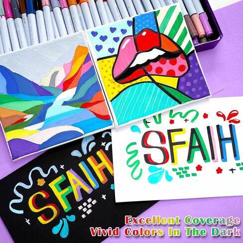 SFAIH 24 Colors 2-3mm Medium Tip Acrylic Paint Pens Markers, Acrylic Paint Pens for Fabric, Canvas, Rock, Glass, Wood, Plastic, DIY Crafts Making Art Supplies in Kuwait