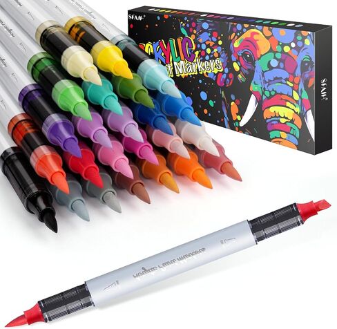 SFAIH 24 Colors 2-3mm Medium Tip Acrylic Paint Pens Markers, Acrylic Paint Pens for Fabric, Canvas, Rock, Glass, Wood, Plastic, DIY Crafts Making Art Supplies in Kuwait