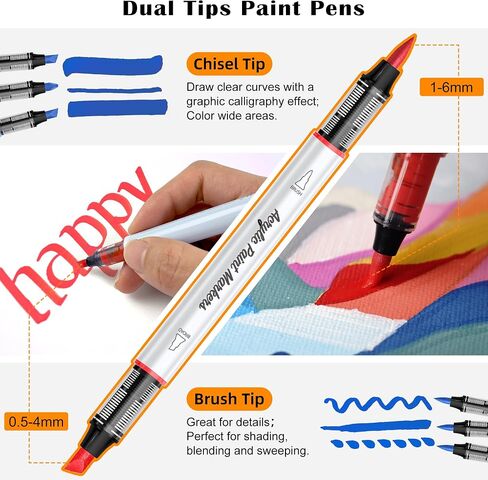 SFAIH 24 Colors 2-3mm Medium Tip Acrylic Paint Pens Markers, Acrylic Paint Pens for Fabric, Canvas, Rock, Glass, Wood, Plastic, DIY Crafts Making Art Supplies in Kuwait