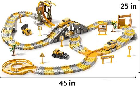 TEMI 236 PCS Construction Toys Race Tracks for 3 4 5 6 Year Old Boys, Flexible Track Playset and 6 PCS Construction Car for Kids Toys, Birthday Gift for Age 3-9 Boys Toddler Girls in Saudi Arabia
