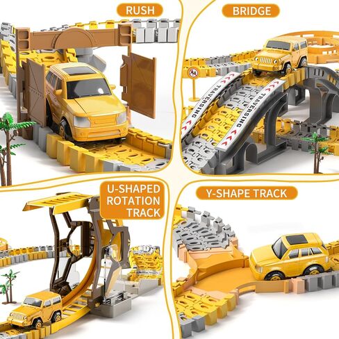 TEMI 236 PCS Construction Toys Race Tracks for 3 4 5 6 Year Old Boys, Flexible Track Playset and 6 PCS Construction Car for Kids Toys, Birthday Gift for Age 3-9 Boys Toddler Girls in Saudi Arabia