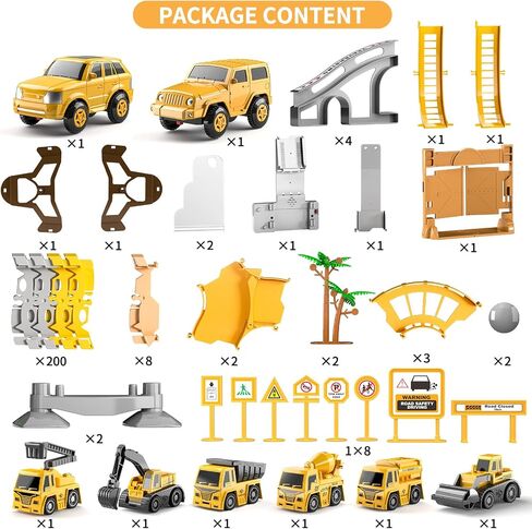 TEMI 236 PCS Construction Toys Race Tracks for 3 4 5 6 Year Old Boys, Flexible Track Playset and 6 PCS Construction Car for Kids Toys, Birthday Gift for Age 3-9 Boys Toddler Girls in Saudi Arabia