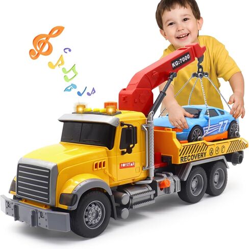 Mostop Logging Truck Kids Toy for 3 4 5 6 7 8 Year Old Boys, 15’’ Farm Logging Truck with Crane and 6 Trunks, Lights, Sounds, Friction Powered Timber Transport Log Tow Truck Toy Birthday Gift in Kuwait