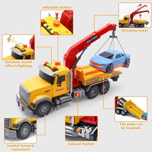 Mostop Logging Truck Kids Toy for 3 4 5 6 7 8 Year Old Boys, 15’’ Farm Logging Truck with Crane and 6 Trunks, Lights, Sounds, Friction Powered Timber Transport Log Tow Truck Toy Birthday Gift in Kuwait