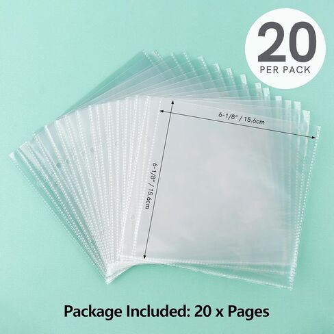 20 Pags 6" X6" Clear Plastic Binder Pockets,2 Holes 2 Pockets Per Page, can Fit More Stencils,Made Exclusively for Stencils,Die Cuts,Photos,Stamps Within Size 6x6 Storage Bills Organizer in Kuwait