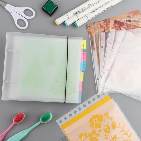 20 Pags 6" X6" Clear Plastic Binder Pockets,2 Holes 2 Pockets Per Page, can Fit More Stencils,Made Exclusively for Stencils,Die Cuts,Photos,Stamps Within Size 6x6 Storage Bills Organizer in Kuwait