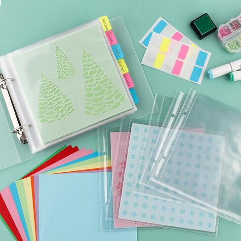 20 Pags 6" X6" Clear Plastic Binder Pockets,2 Holes 2 Pockets Per Page, can Fit More Stencils,Made Exclusively for Stencils,Die Cuts,Photos,Stamps Within Size 6x6 Storage Bills Organizer in Kuwait