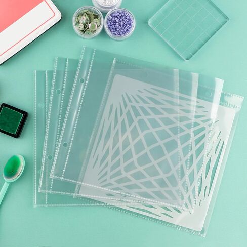20 Pags 6" X6" Clear Plastic Binder Pockets,2 Holes 2 Pockets Per Page, can Fit More Stencils,Made Exclusively for Stencils,Die Cuts,Photos,Stamps Within Size 6x6 Storage Bills Organizer in Kuwait