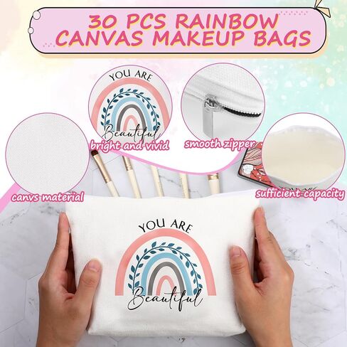 Sieral 40 Pcs Rainbow Cosmetic Bags Rainbow Keychains Set Inspirational Canvas Cosmetic Bags Bulk You are Amazing Makeup Bag Motivational Keychains for Women Teacher Students Coworker Thank You Gift in Saudi Arabia