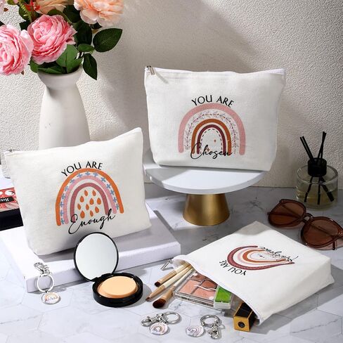 Sieral 40 Pcs Rainbow Cosmetic Bags Rainbow Keychains Set Inspirational Canvas Cosmetic Bags Bulk You are Amazing Makeup Bag Motivational Keychains for Women Teacher Students Coworker Thank You Gift in Saudi Arabia
