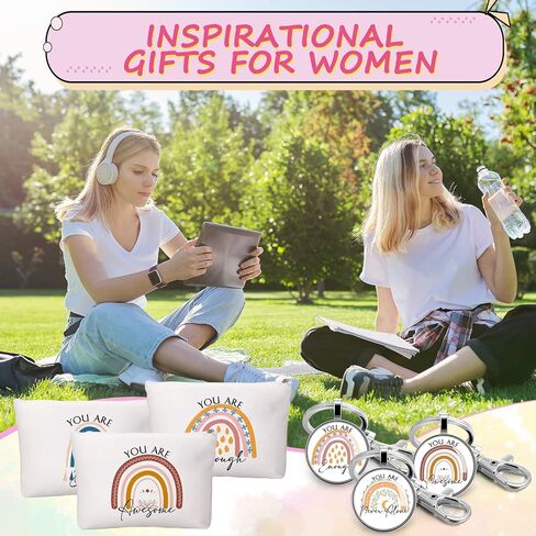 Sieral 40 Pcs Rainbow Cosmetic Bags Rainbow Keychains Set Inspirational Canvas Cosmetic Bags Bulk You are Amazing Makeup Bag Motivational Keychains for Women Teacher Students Coworker Thank You Gift in Saudi Arabia