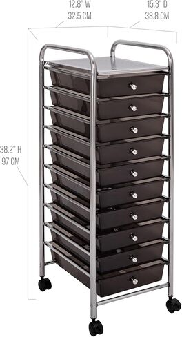 Seville Classics Rolling Utility Organizer Storage Cart ، للمكتب المنزلي ، المدرسة ، الفصل الدراسي ، سجل القصاصات ، هواية ، حرفة ، 15 درجًا ، أسود in Kuwait