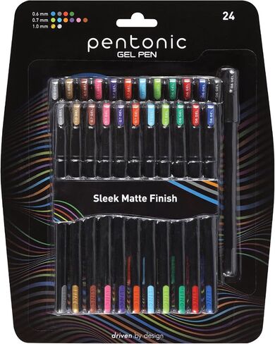 Pentonic Gel Pens, 24 Count, Mixed Pack (12 Assorted Color Pens, 12 Glitter Pens), Medium & Fine Point, Smooth Writing For Journaling (1002355) in Kuwait