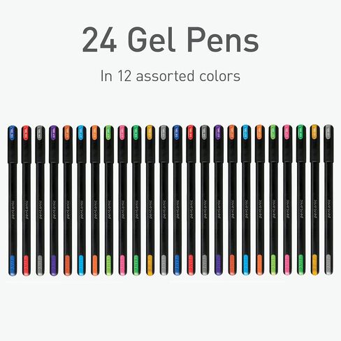 Pentonic Gel Pens, 24 Count, Mixed Pack (12 Assorted Color Pens, 12 Glitter Pens), Medium & Fine Point, Smooth Writing For Journaling (1002355) in Kuwait