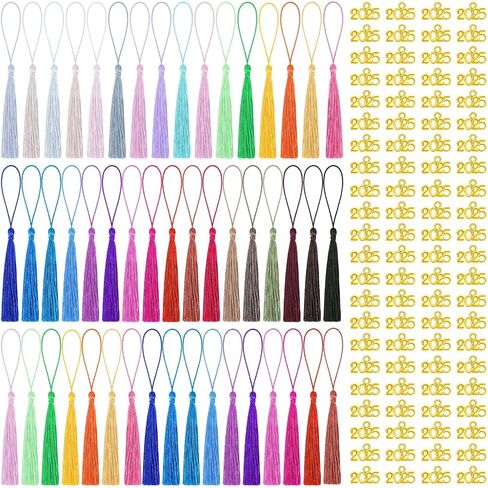 JULMELON Graduation Tassels, 50Pcs Mini Graduation Tassels with 50Pcs 2025 Year Charms for 2025 Keychain Making, Bookmark for DIY Crafts Ornaments Project, Gold in Saudi Arabia