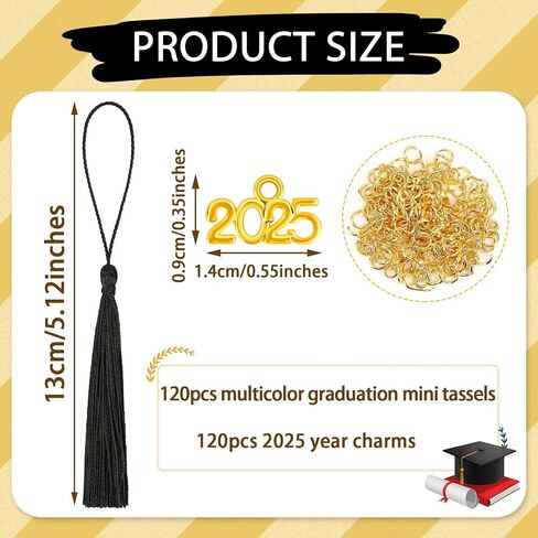JULMELON Graduation Tassels, 50Pcs Mini Graduation Tassels with 50Pcs 2025 Year Charms for 2025 Keychain Making, Bookmark for DIY Crafts Ornaments Project, Gold in Saudi Arabia
