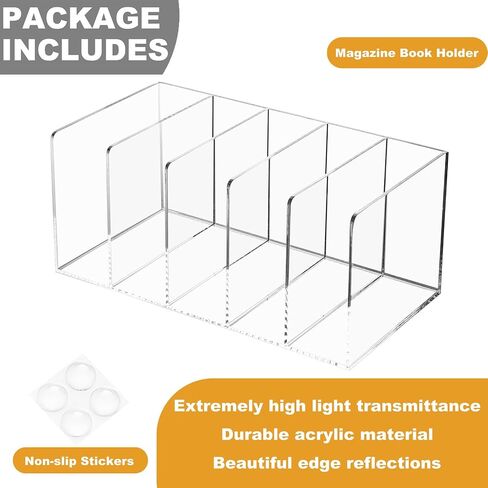 Clear Acrylic Magazine File Holder with 3 Vertical Compartments Desk Organizer Book Rack for Home Office Desk Sorter Paper Folder Stand Bookshelf Accessories Storage in Saudi Arabia