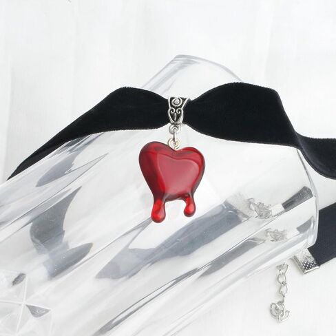 3/4" Black Velvet Ribbon Blood Red Heart Charm Vampire Costume Choker Necklace for Halloween Holiday in Saudi Arabia