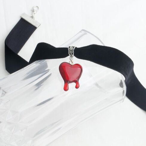 3/4" Black Velvet Ribbon Blood Red Heart Charm Vampire Costume Choker Necklace for Halloween Holiday in Saudi Arabia