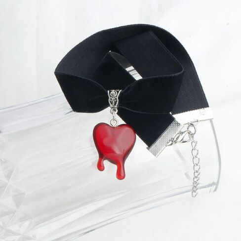 3/4" Black Velvet Ribbon Blood Red Heart Charm Vampire Costume Choker Necklace for Halloween Holiday in Saudi Arabia